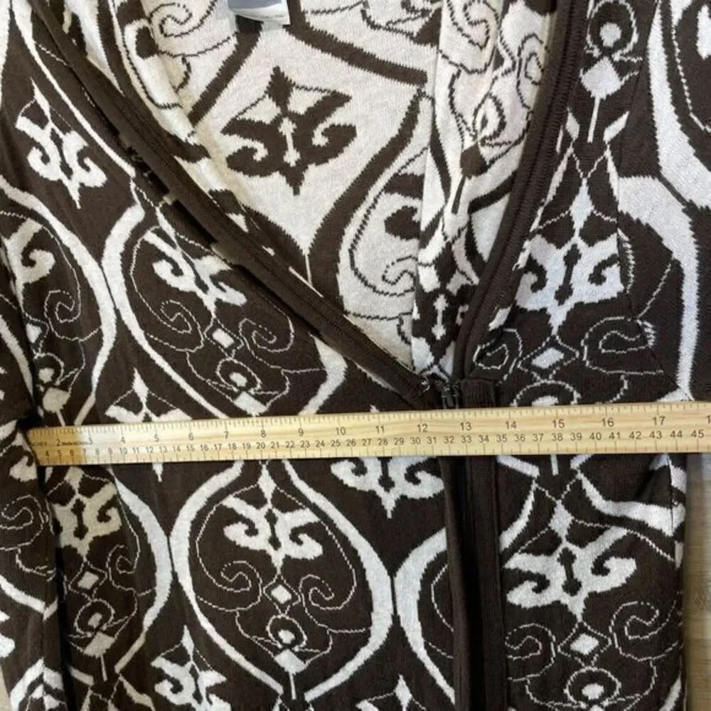 Avalanche Womens Full Zip Cardigan Brown Sz Medium Damask Knit Hoodie Tunic Cozy - Picture 3 of 12